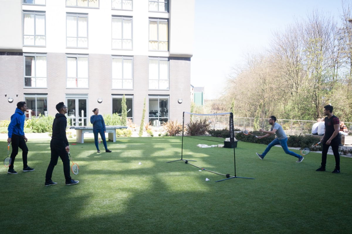 Courtyard games at CODE Student Accommodation Leicester