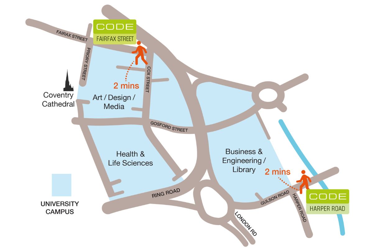 Close proximity to Coventry University Campus CODE Student Accommodation