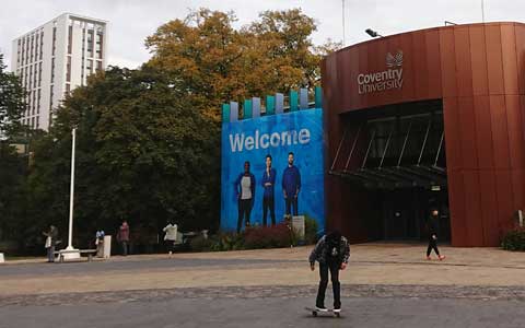 Entrance to Coventry University with CODE Coventry building in the background