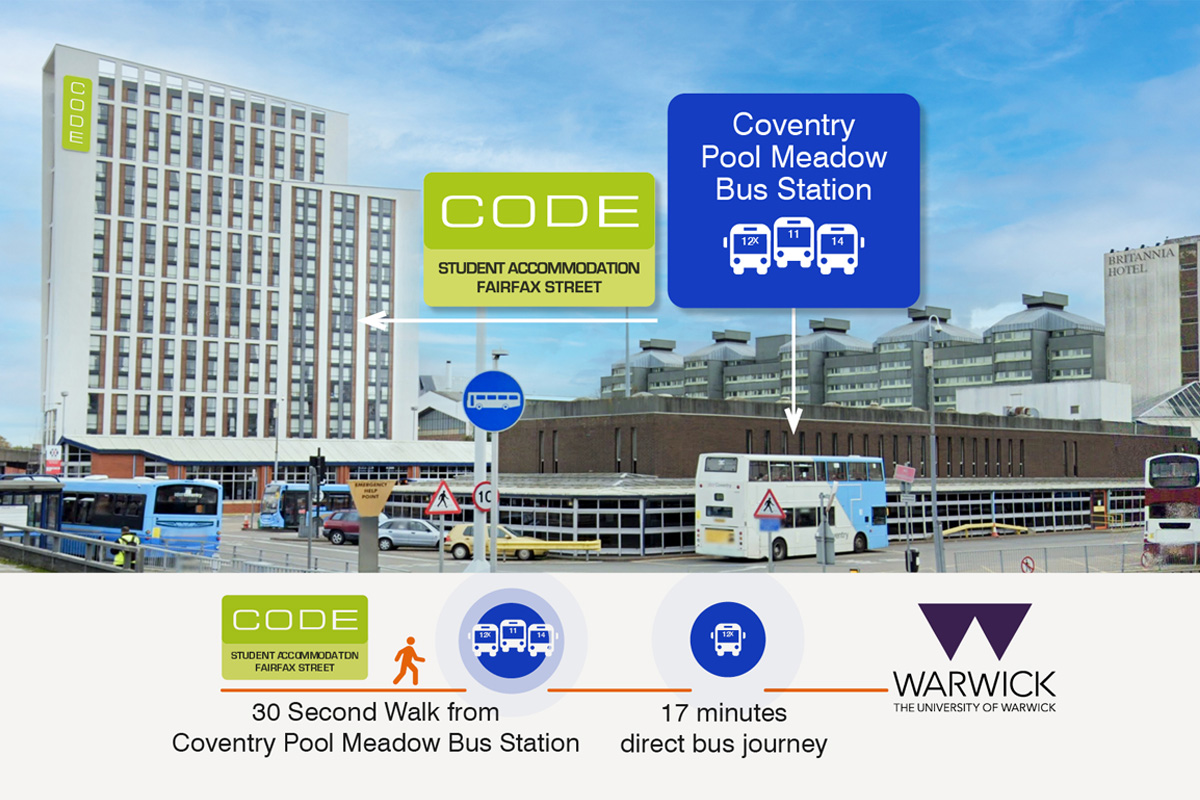 Wide shot of CODE Coventry and Pool Meadow Bus Station