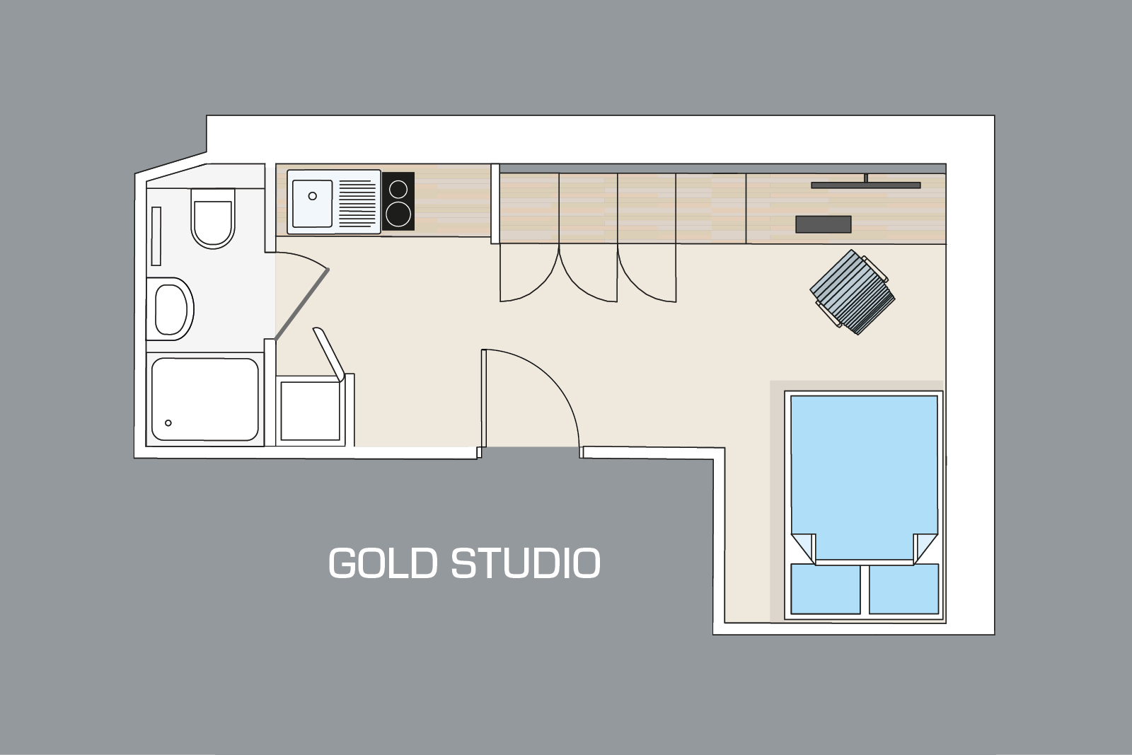 Gold Studio room layout at CODE Harper Road