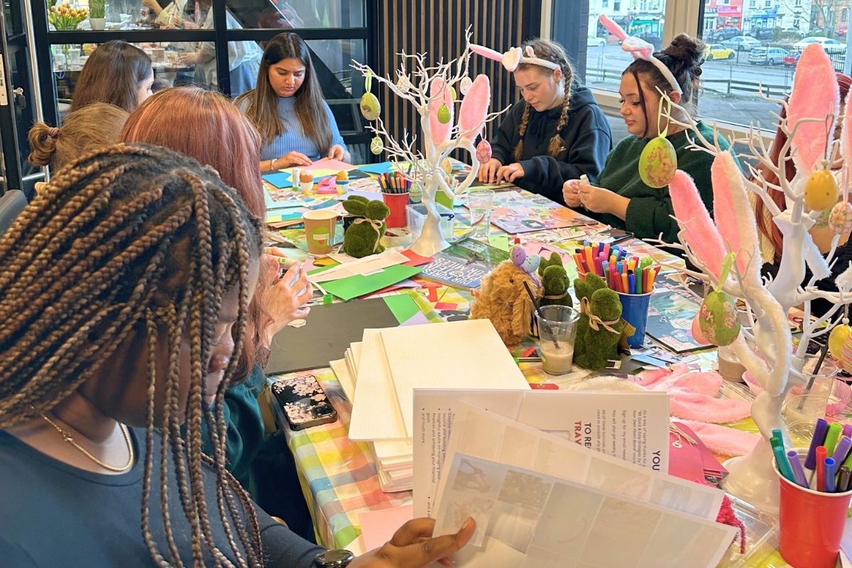 A table full of easter craft supplies at the CODE Easter crafting event