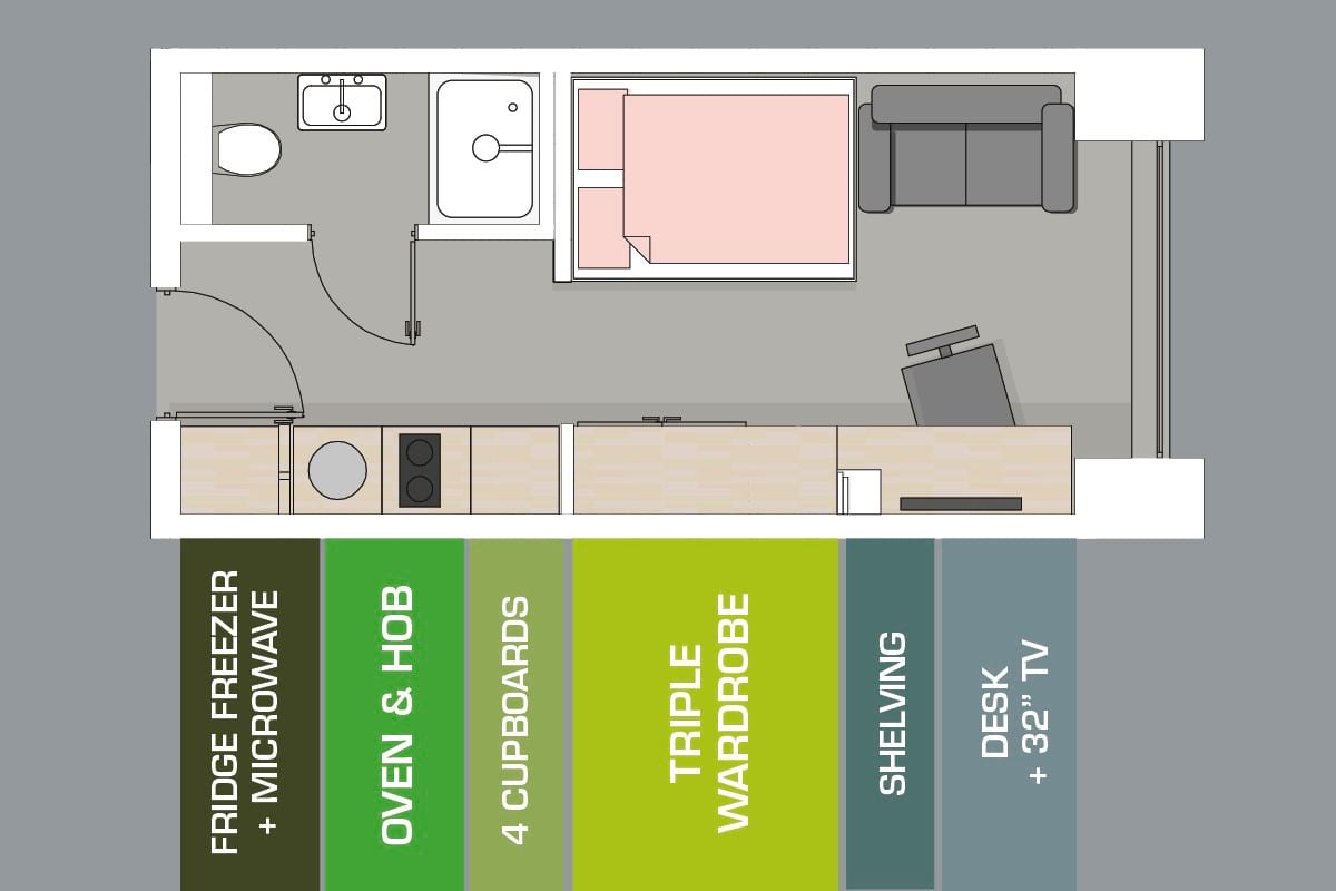 Room layout of a studio at CODE Fairfax Street