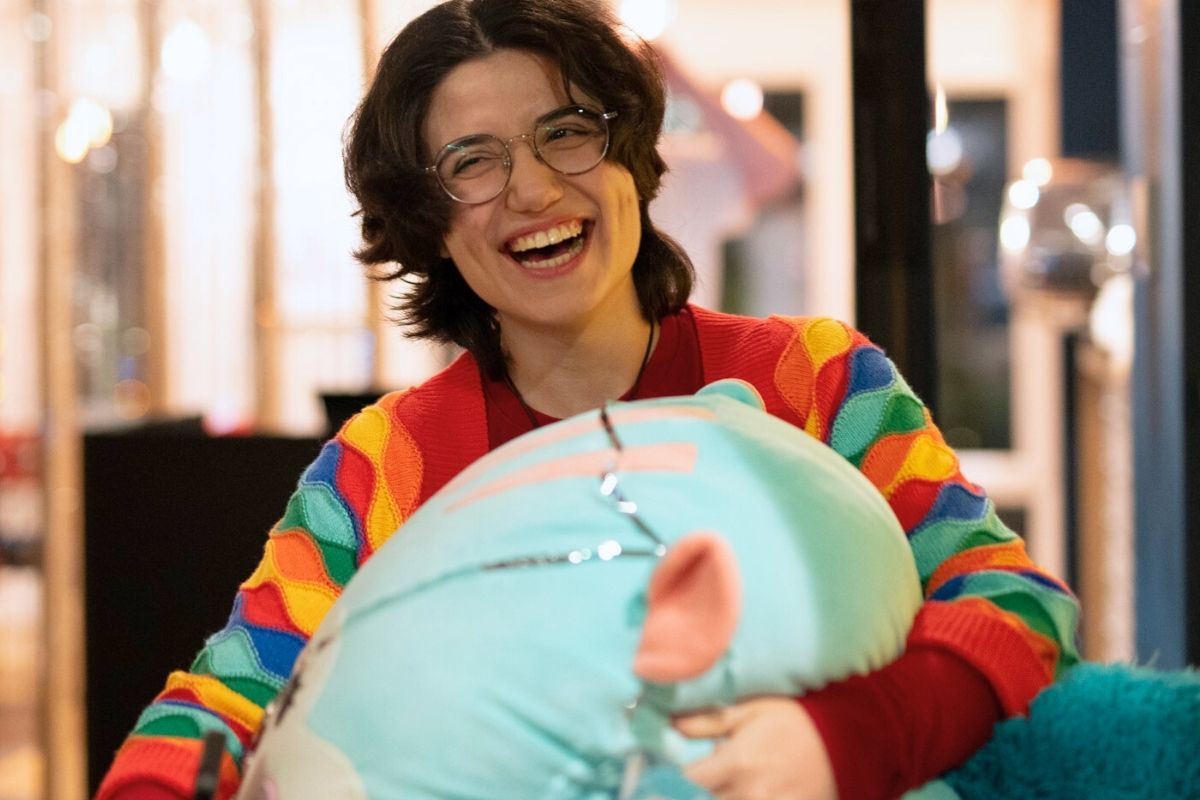 a laughing student at the bingo event