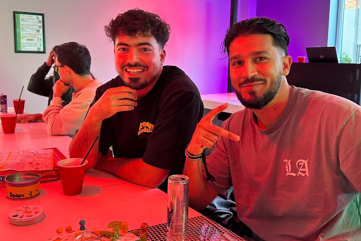 two friends posing for the camera
