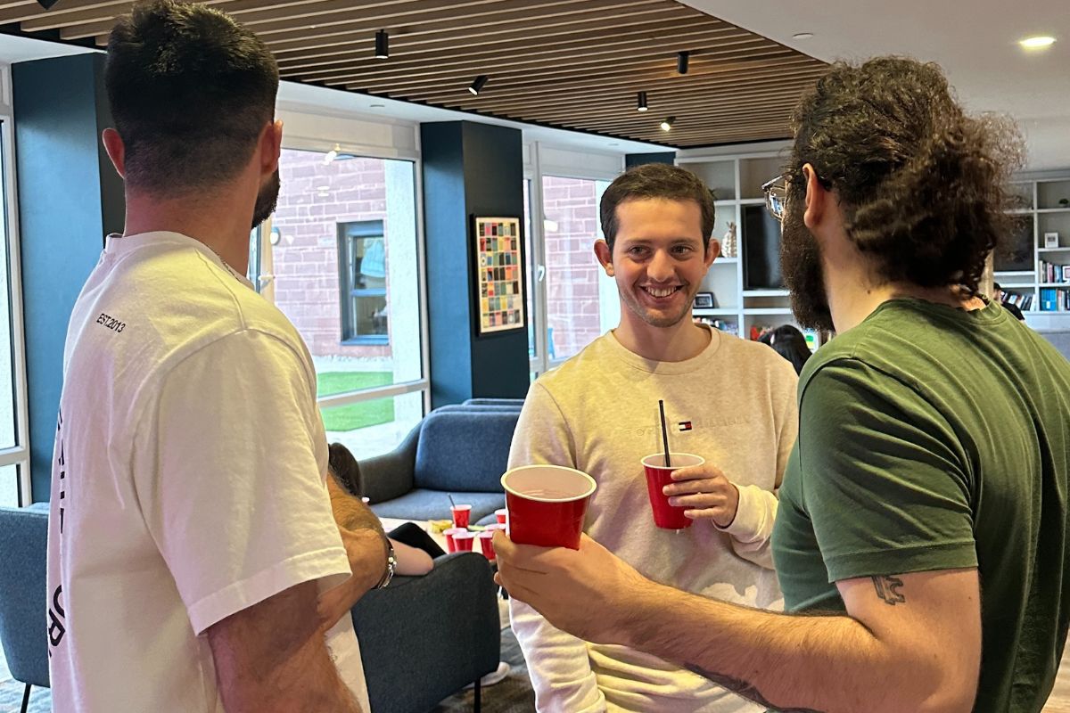 friends enjoying their time at the welcome event