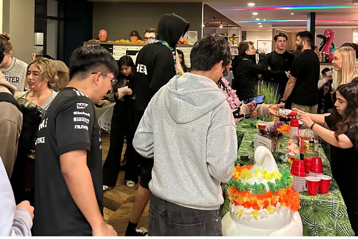Tenants queuing up to the bar to get some free drinks
