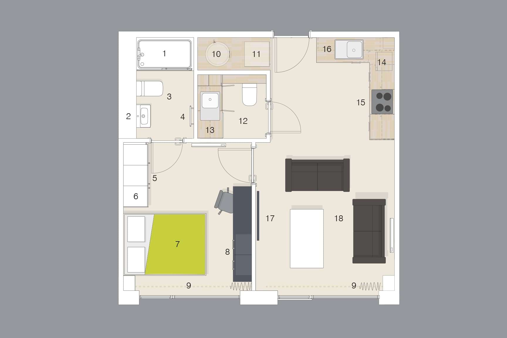 Floor plan showing layout of the 1 bedroom flat