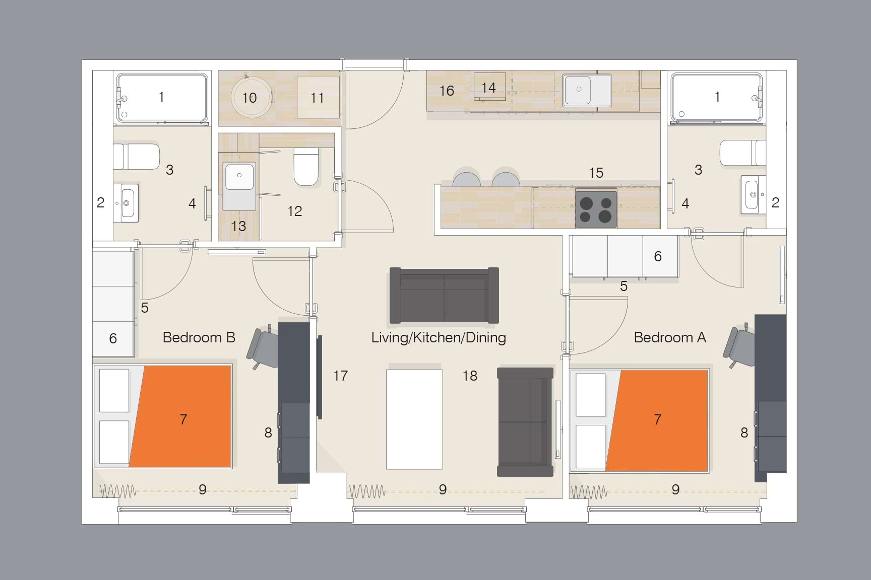 Floor plan of the other 2 bedroom apartment
