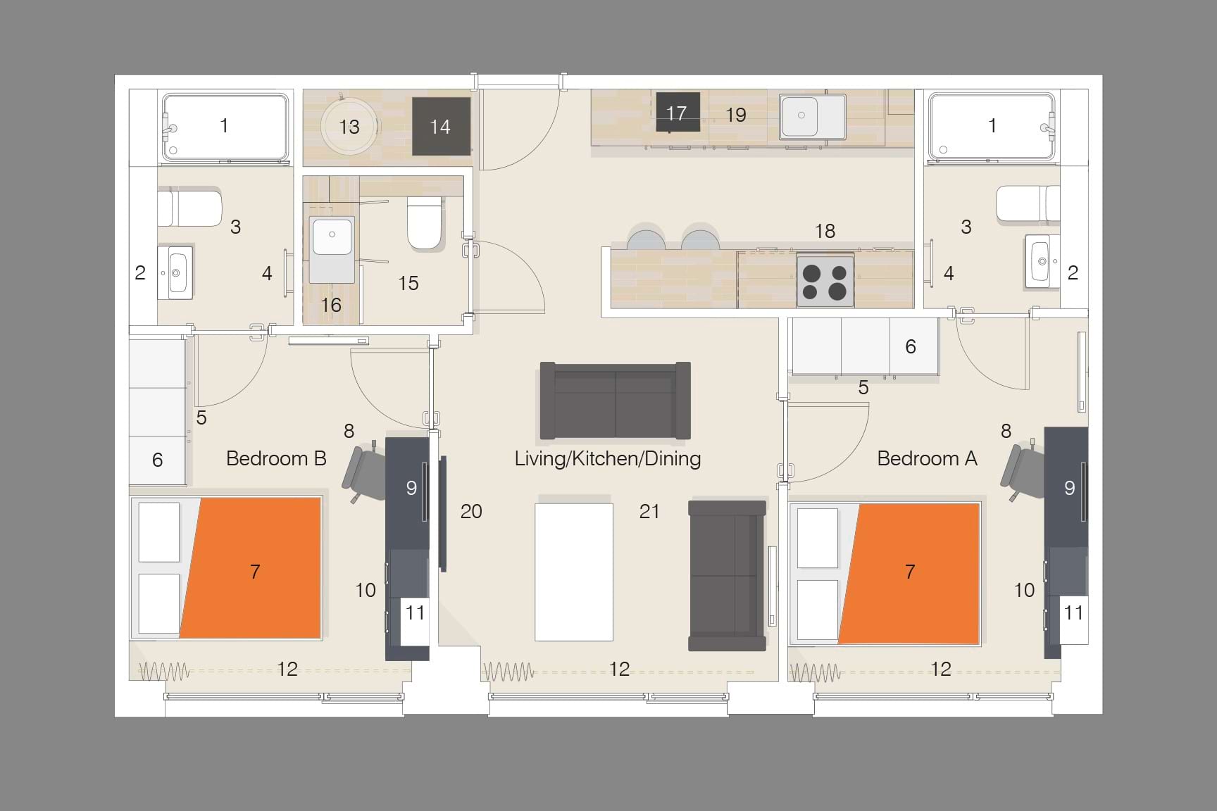 Floor plan of the other 2 bedroom apartment