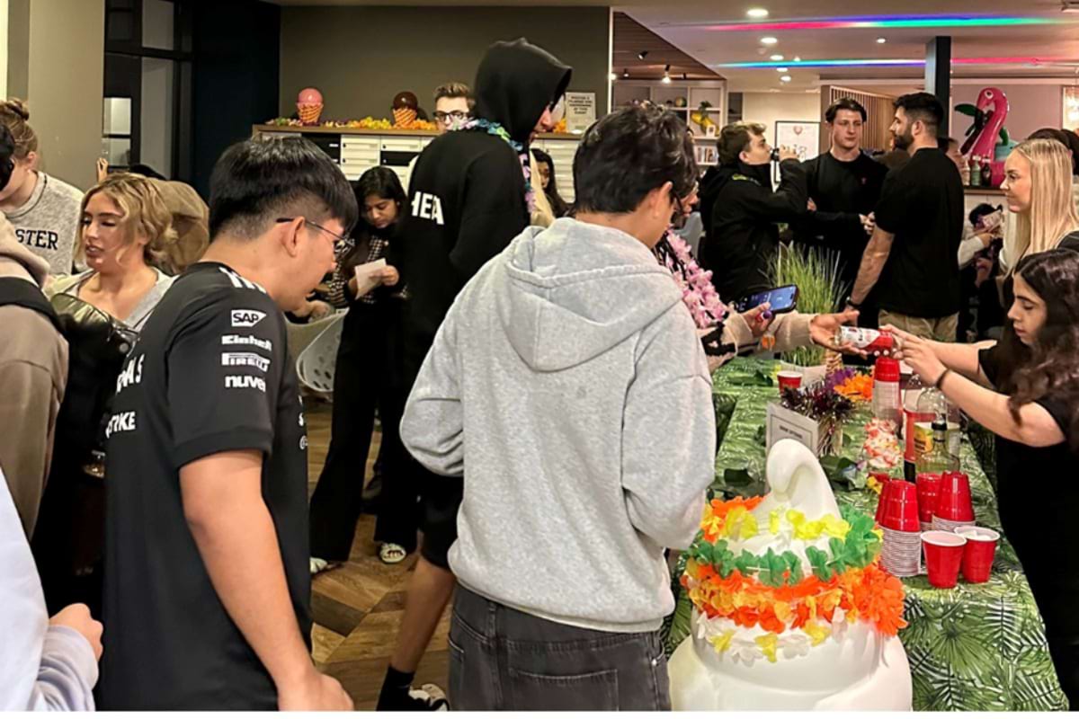 Students collecting their free drinks