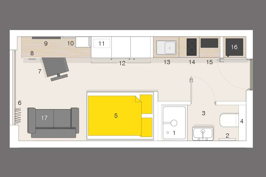 Deluxe Studio layout at CODE Coventry Accommodation
