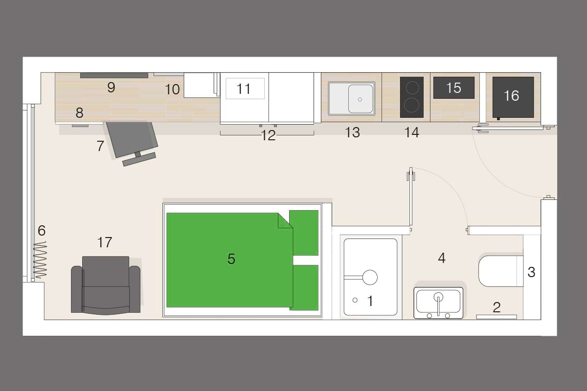 CODE Student Accommodation - Classic floor plan - numbered