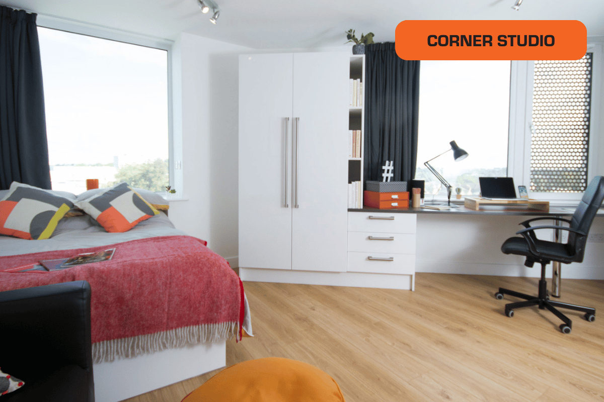 Corner Studio area Block A at CODE Student Accommodation Coventry