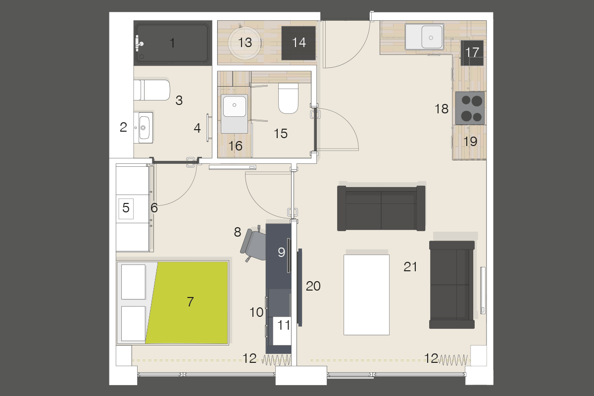 Floor plan showing layout of the 1 bedroom flat