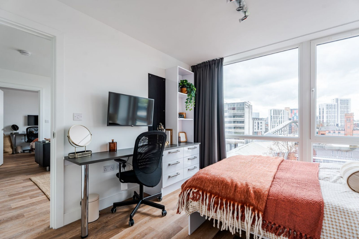 Two-bedroom apartment layout with separate living and sleeping areas