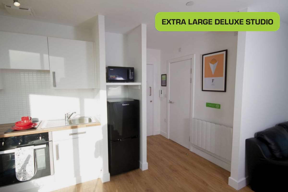 Extra Large Deluxe Studio - Block A: Entrance and bathroom