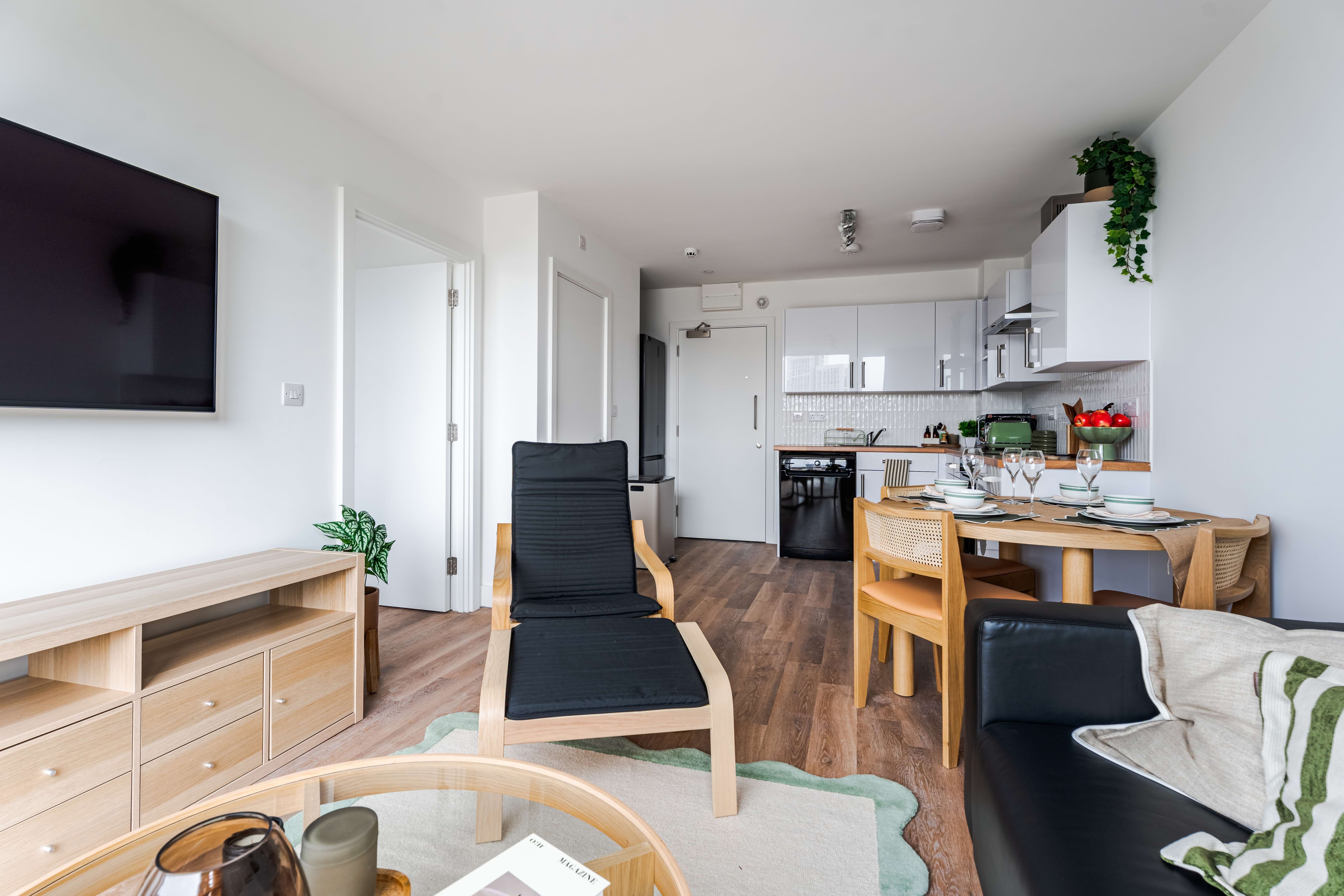 Open-plan kitchen, dining and living area