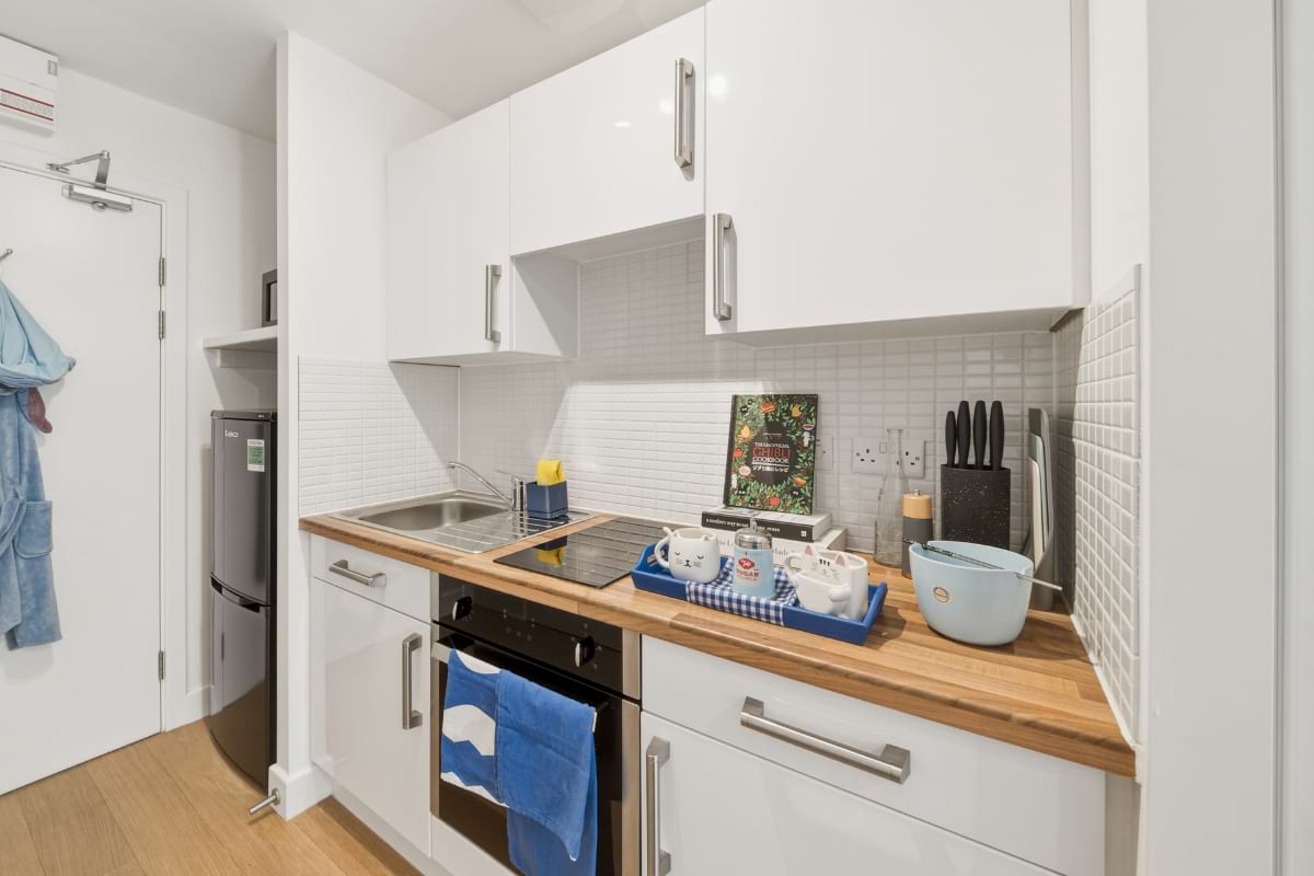Kitchen in the River Studio CODE Student Accommodation Leicester