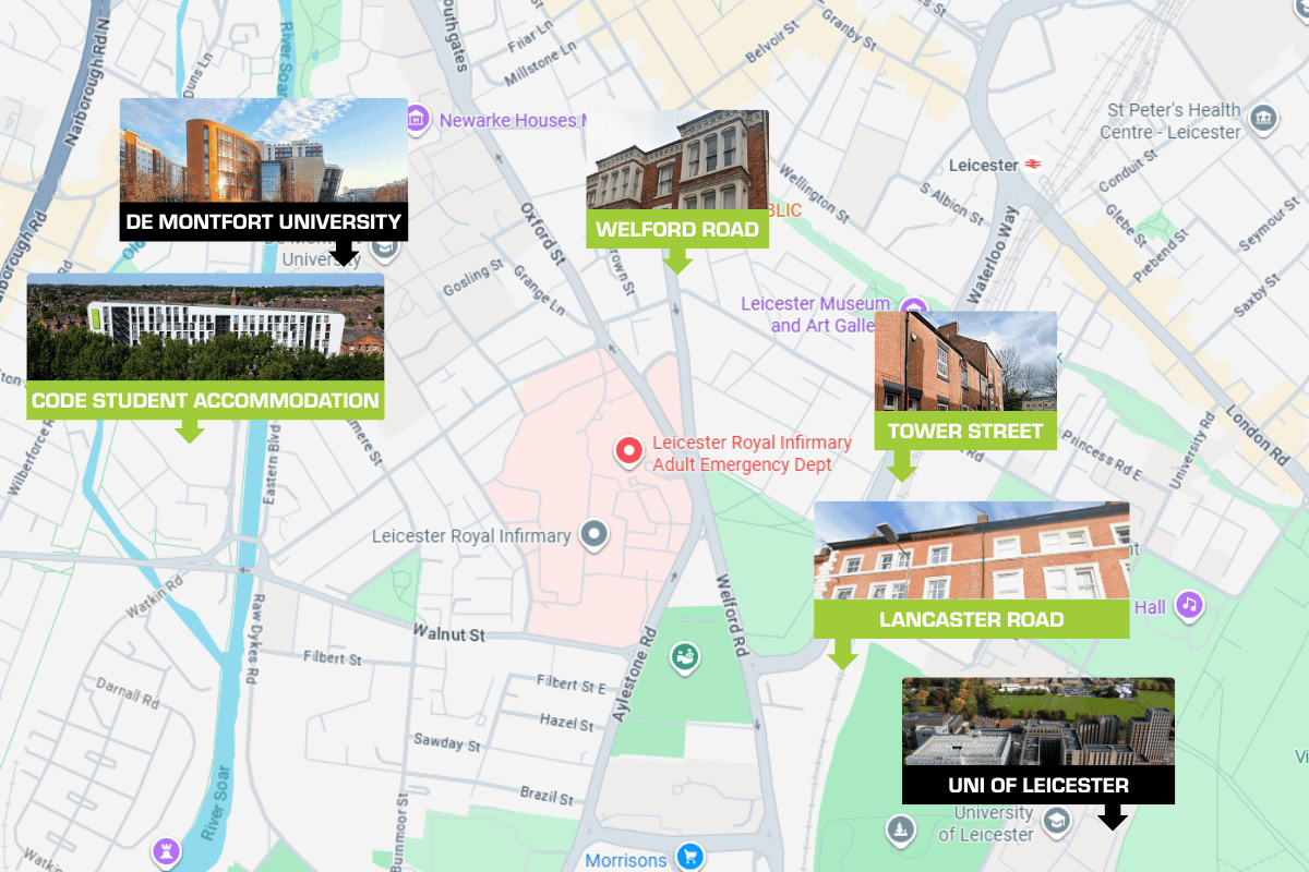 Map showing location of all CODE Buildings